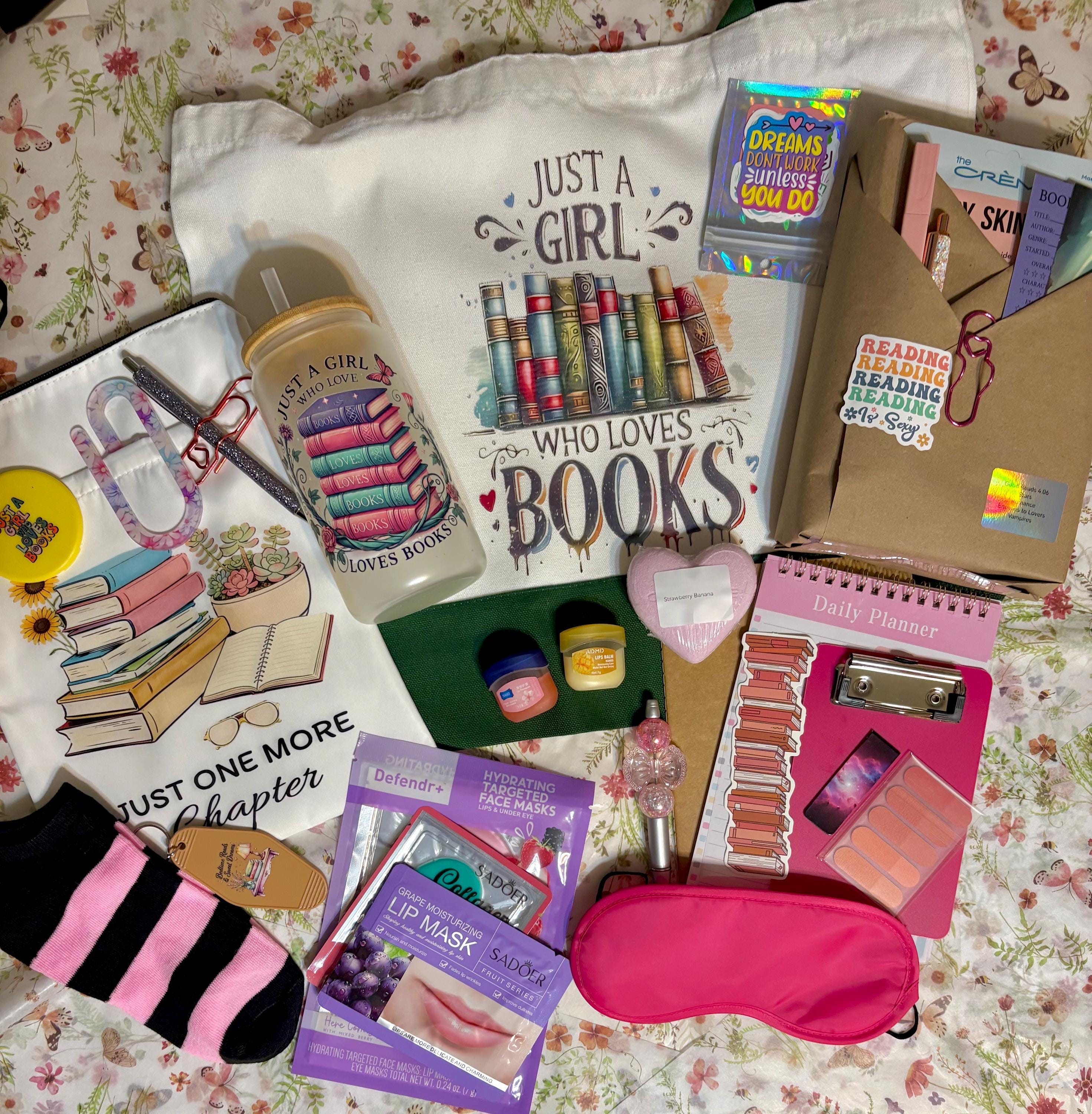 Book Lover Gift Box | Reading Gift Set with Custom Tumbler, Book Sleeve & 18-20 Bookish Accessories