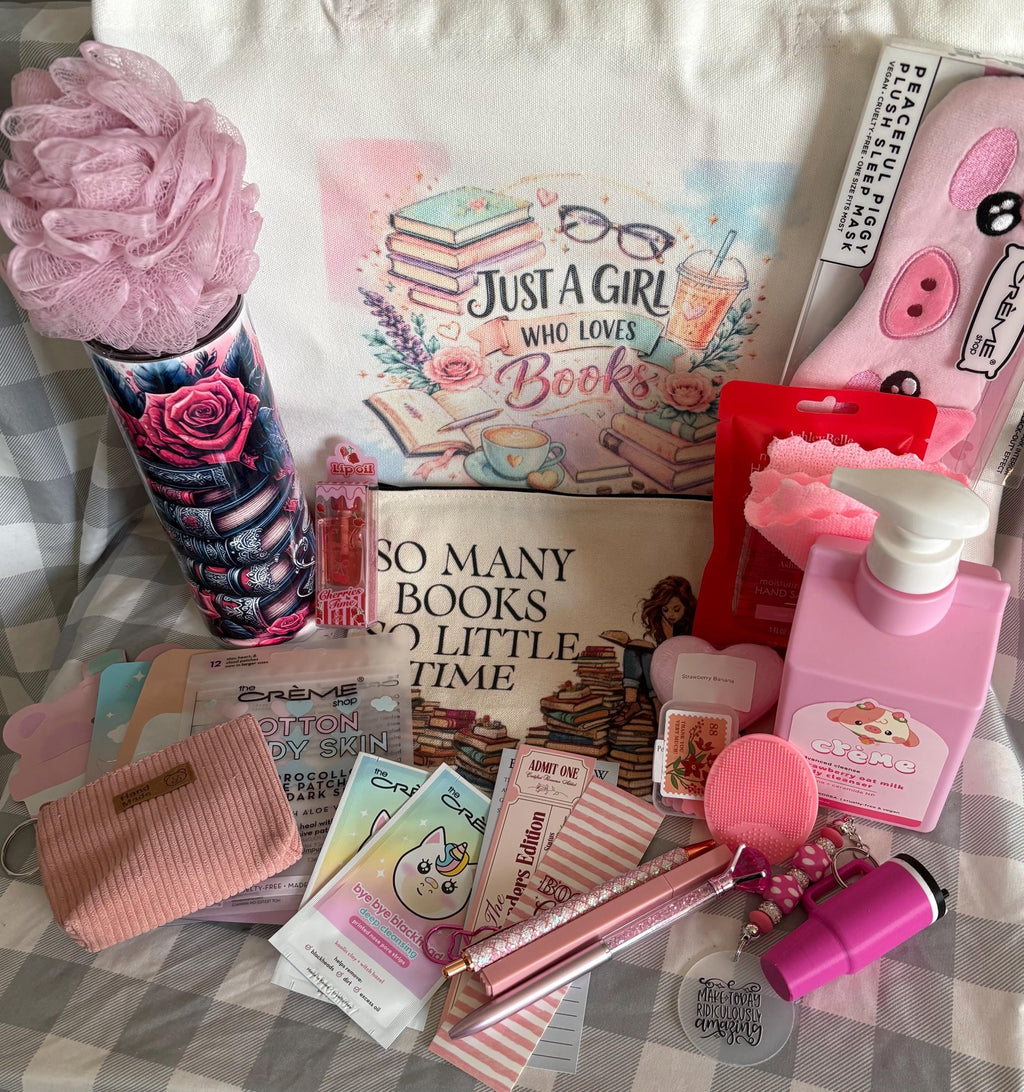 Book Lover Gift Box | Reading Gift Set with Custom Tumbler, Book Sleeve & 18-20 Bookish Accessories
