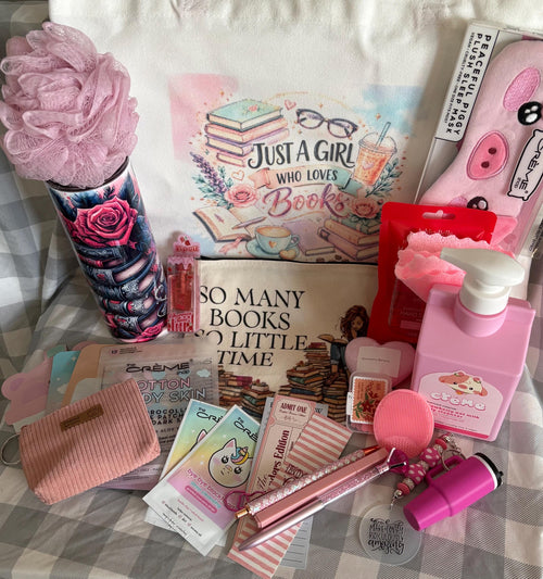 Book Lover Gift Box | Reading Gift Set with Custom Tumbler, Book Sleeve & 18-20 Bookish Accessories