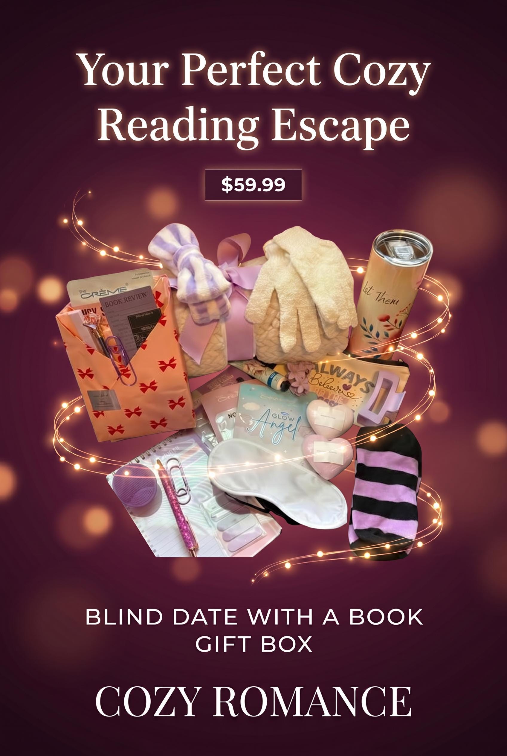 Cozy Romance Book Box | Blind Date with a Book Bundle + Spa Relaxation Kit, 16-18 Items