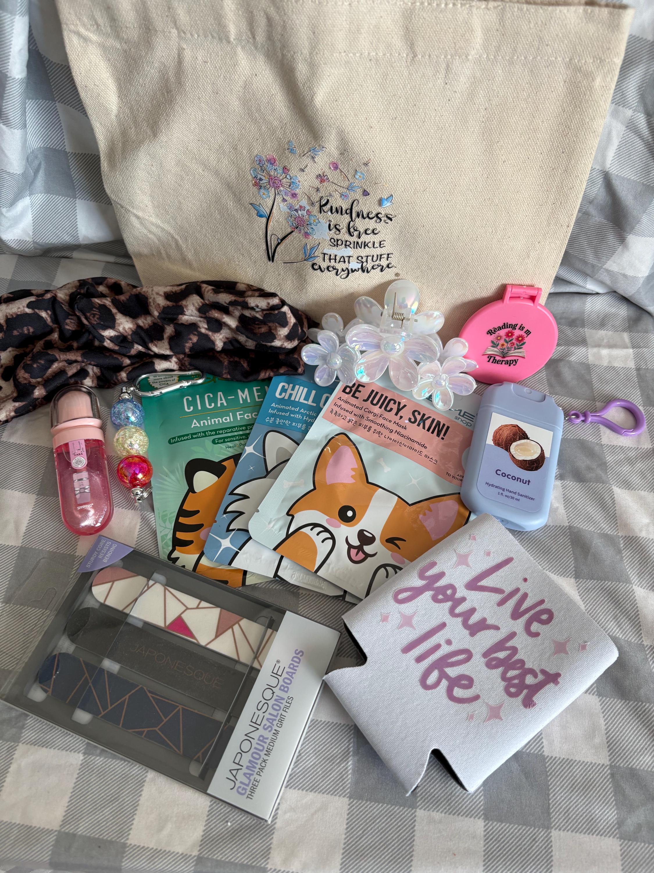 Mini Spa Self Care Gift Set | Pampering Gift for Women with 8-10 Spa Items in Canvas Tote