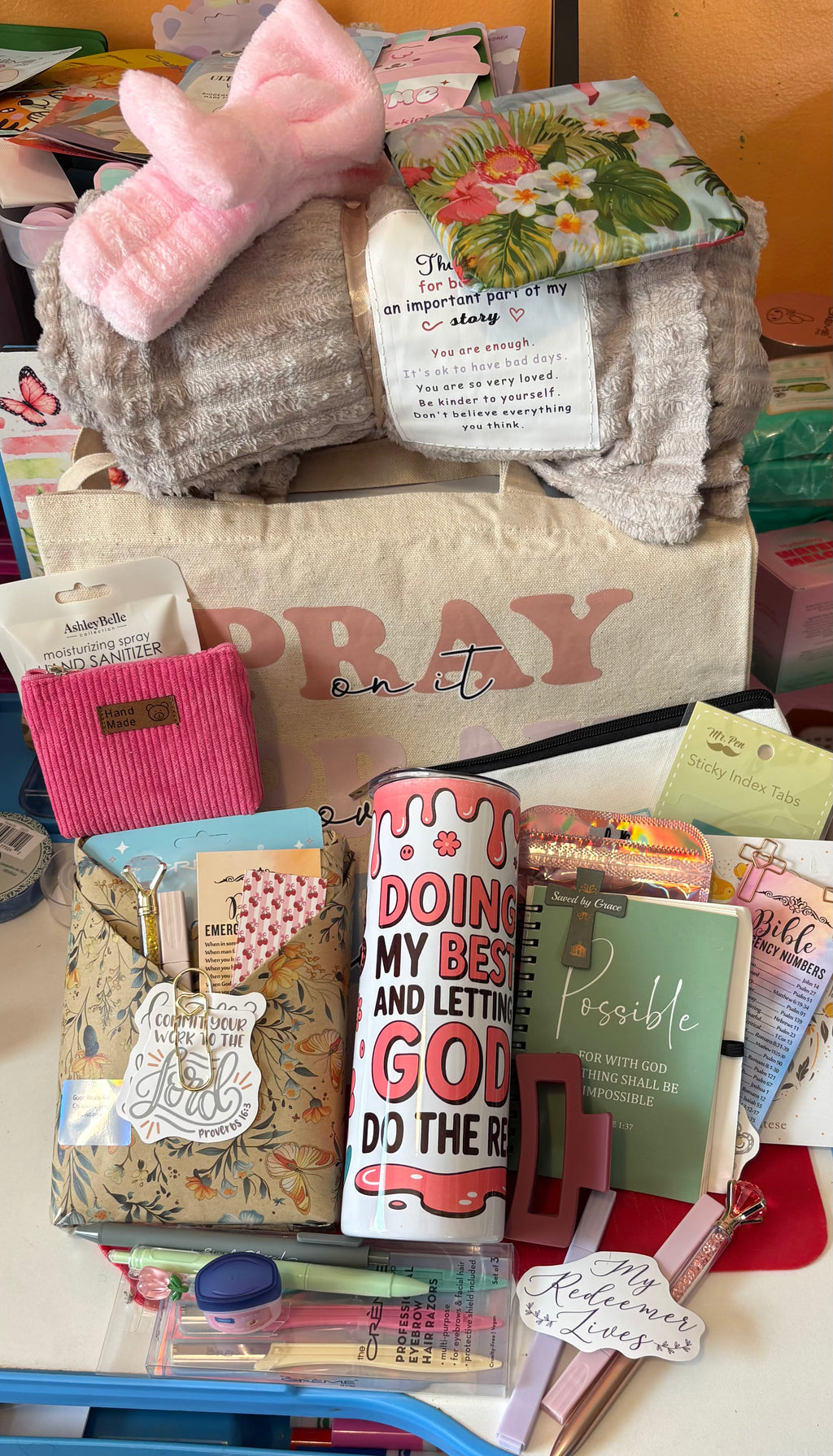 Cozy Faith Deluxe Gift Bundle | Blind Date with a Faith Book, Bible Verse Tumbler, Tote & Fuzzy Blanket