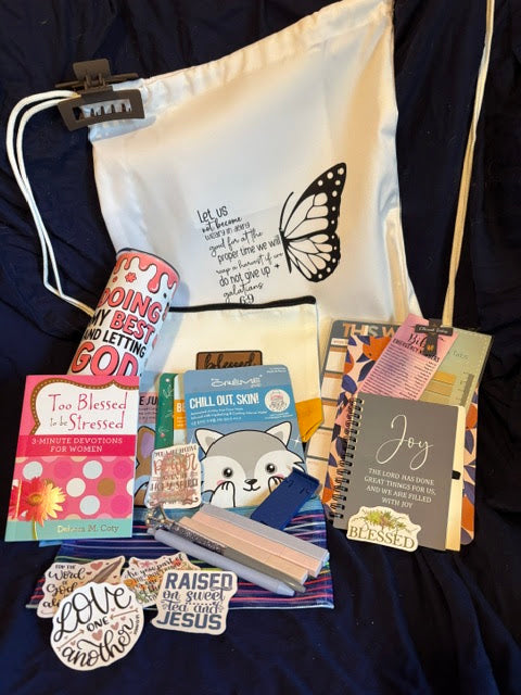 Cozy Faith Drawstring Bundle | Christian Gift Set with Tumbler, Devotional & 18-20 Faith Items for Women
