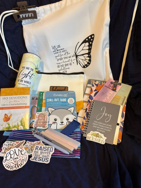 Cozy Faith Drawstring Bundle | Christian Gift Set with Tumbler, Devotional & 18-20 Faith Items for Women