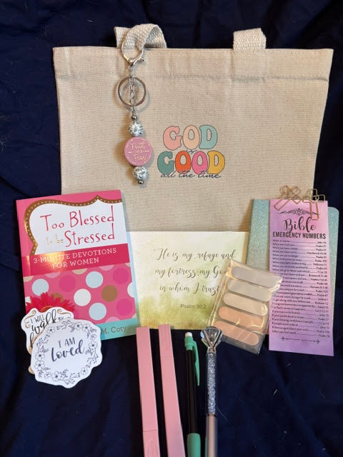 Mini Cozy Faith Gift Set | Christian Gift for Women with Devotional, Tote, Highlighters & Keychain