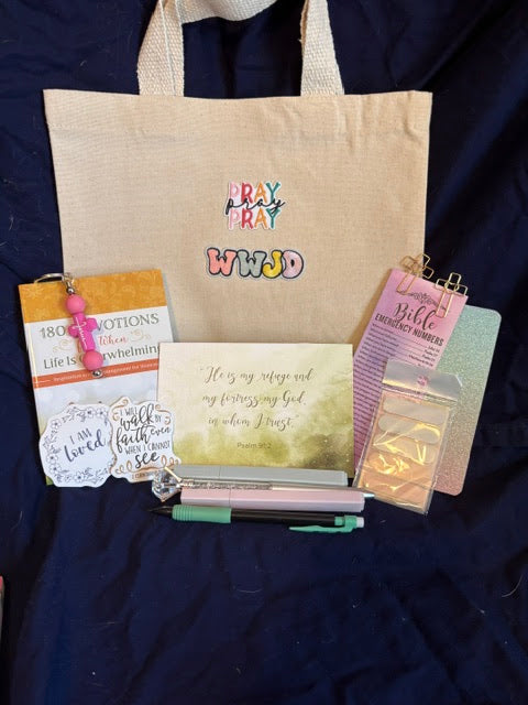 Mini Cozy Faith Gift Set | Christian Gift for Women with Devotional, Tote, Highlighters & Keychain