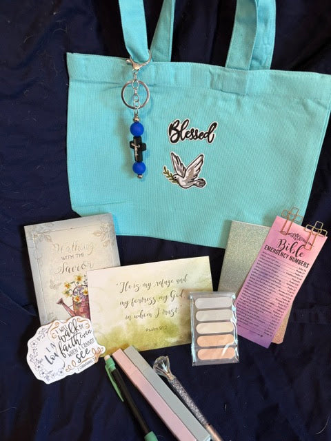 Mini Cozy Faith Gift Set | Christian Gift for Women with Devotional, Tote, Highlighters & Keychain
