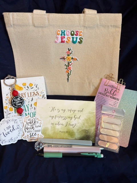 Mini Cozy Faith Gift Set | Christian Gift for Women with Devotional, Tote, Highlighters & Keychain