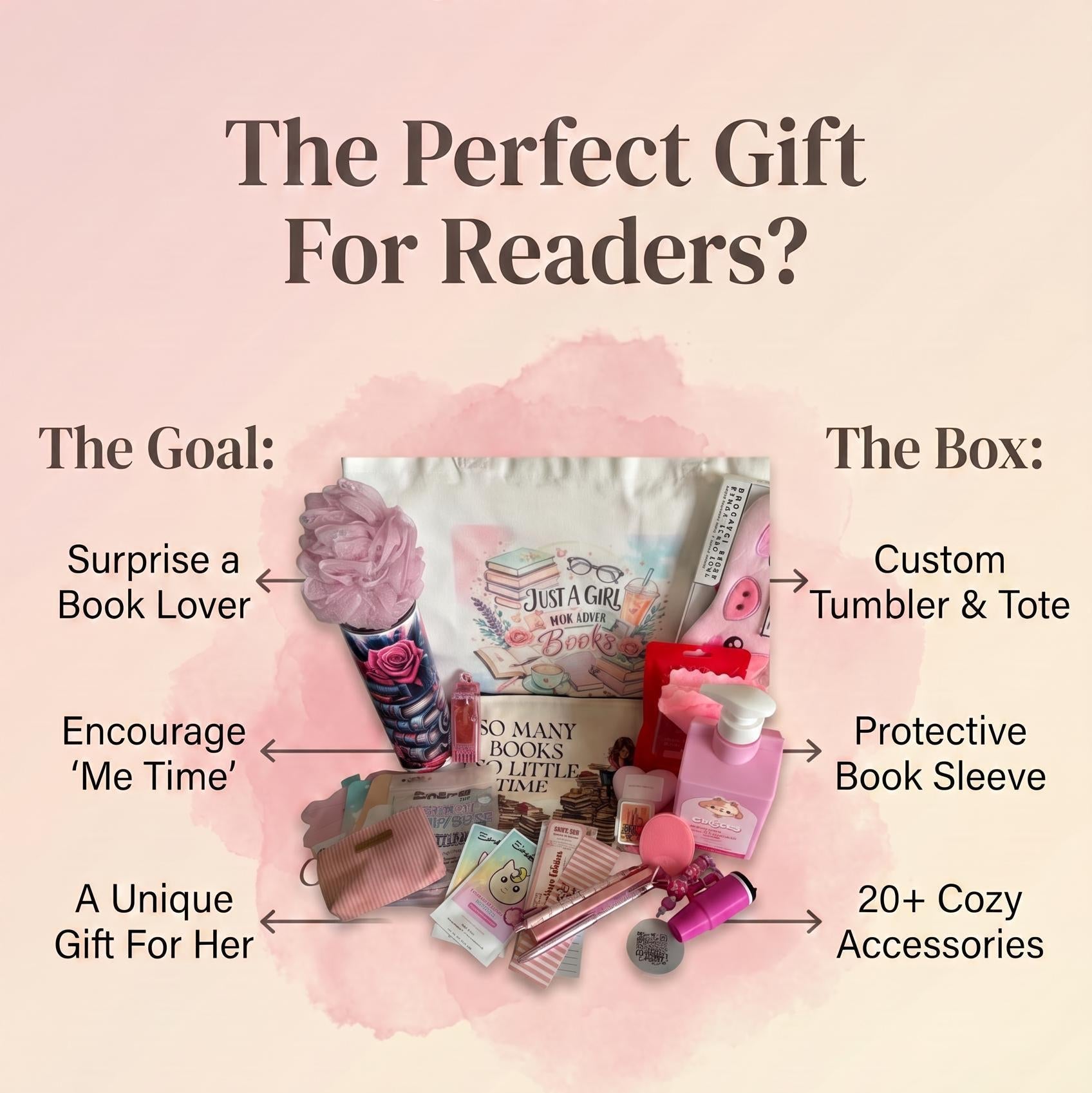 Book Lover Gift Box | Reading Gift Set with Custom Tumbler, Book Sleeve & 18-20 Bookish Accessories