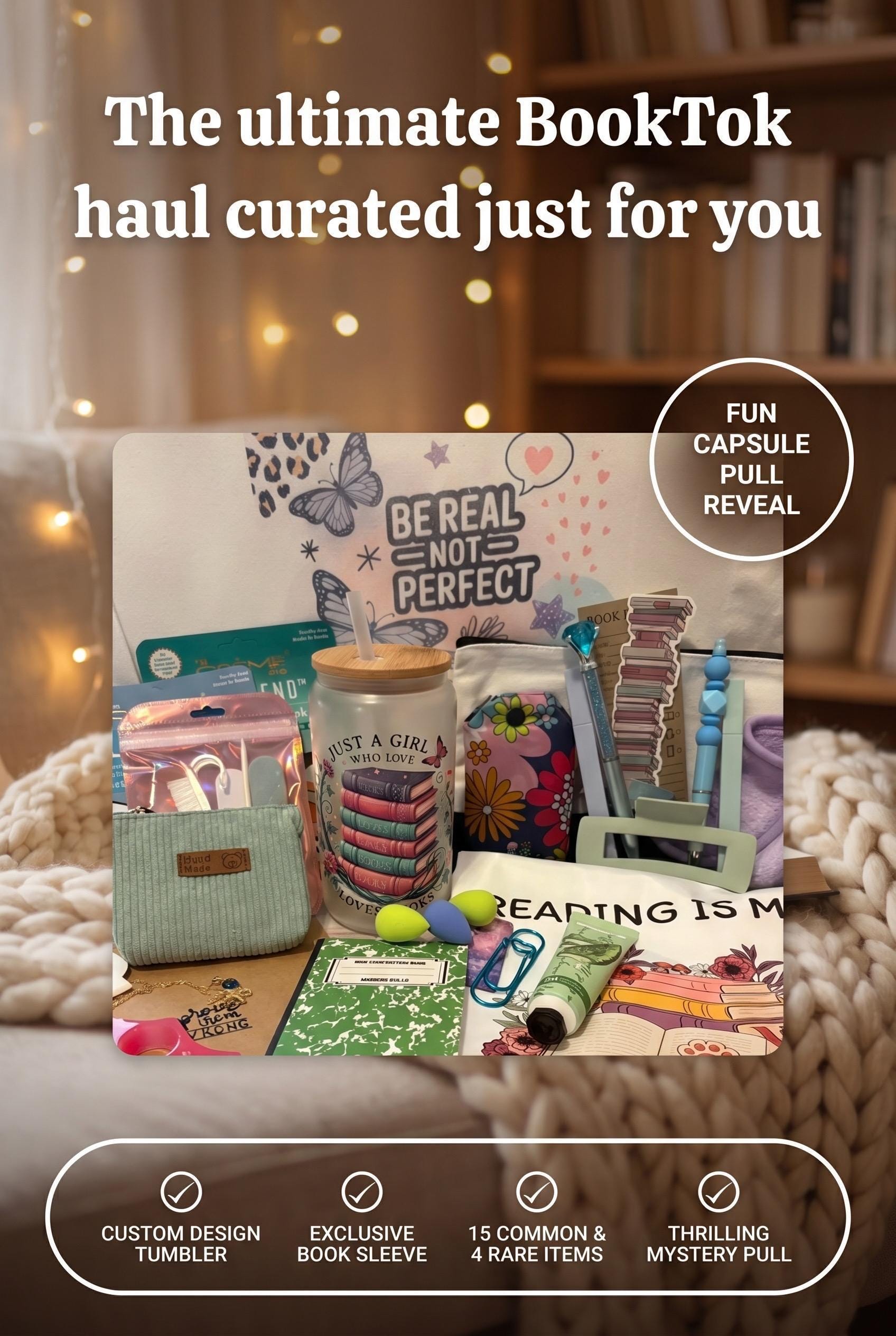 Book Lover Gift Box | Reading Gift Set with Custom Tumbler, Book Sleeve & 18-20 Bookish Accessories