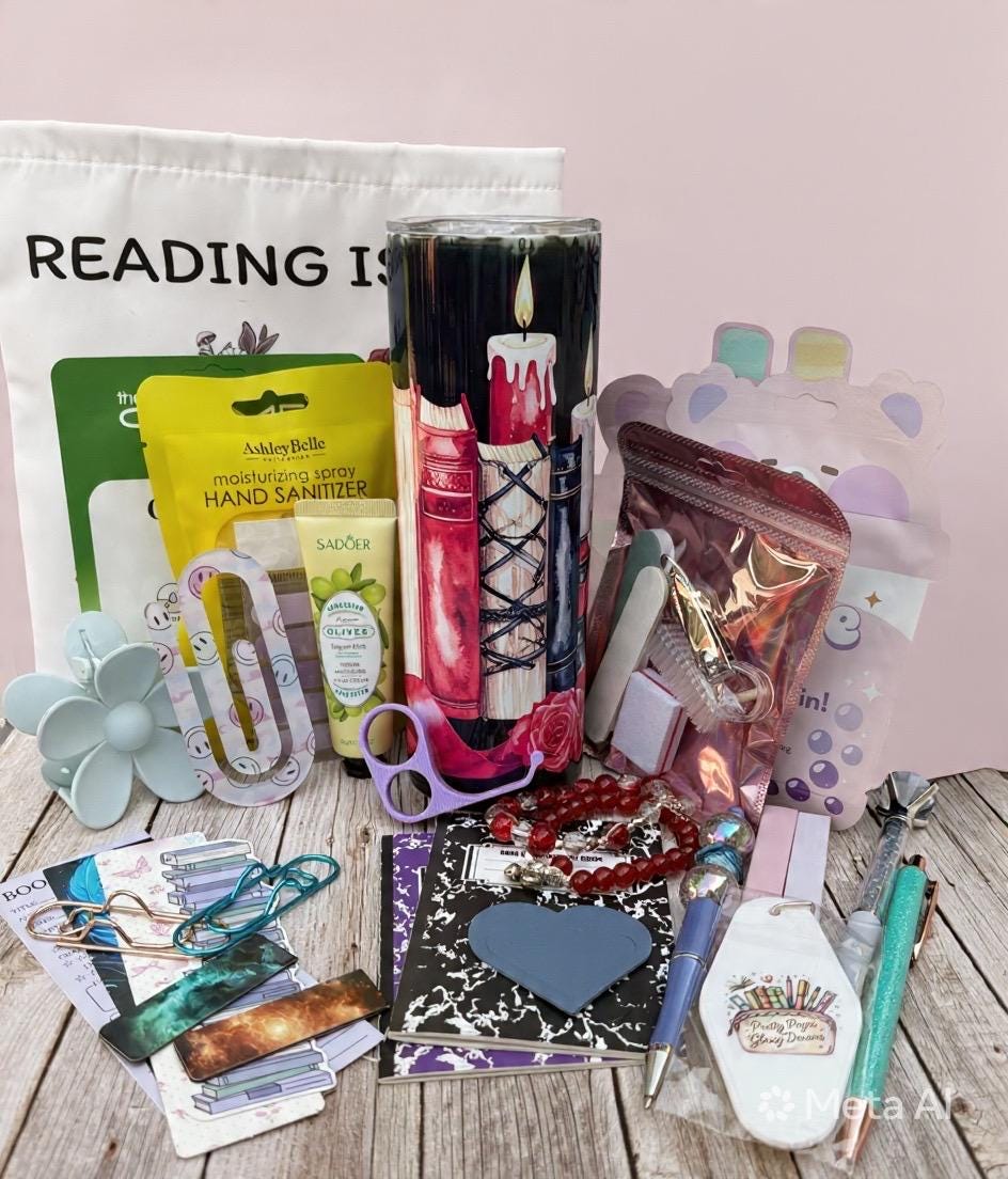 Book Lover Gift Box | Reading Gift Set with Custom Tumbler, Book Sleeve & 18-20 Bookish Accessories